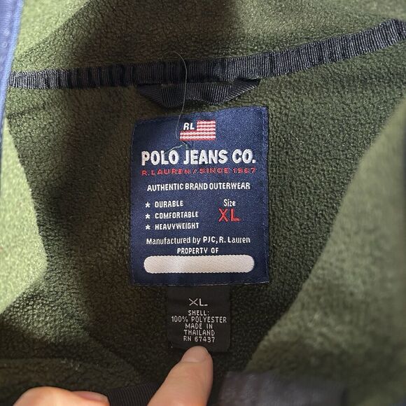 Vintage Polo Jeans Ralph Lauren Pullover Polartec Fleece Mens XL Half Zip Green - Picture 6 of 7